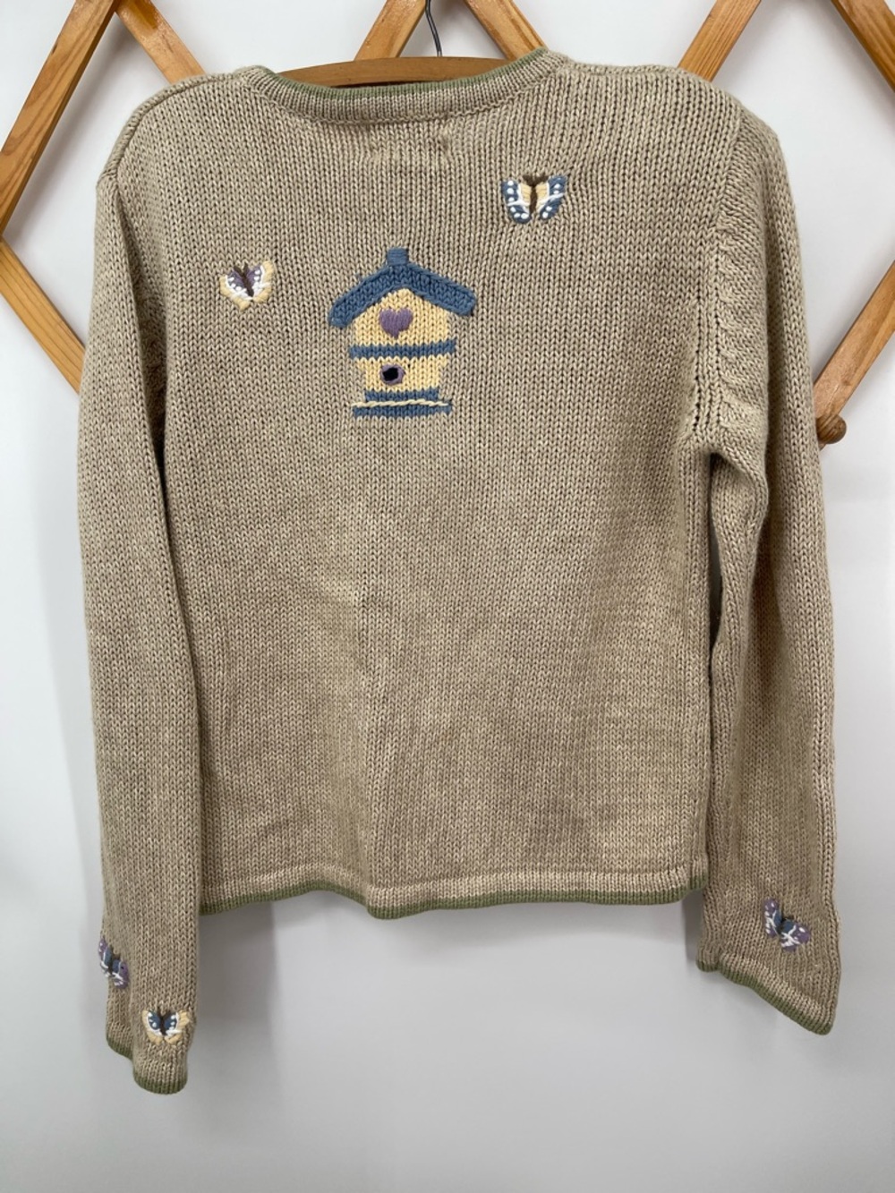 Christopher & Banks Knit Sweater with Blue-Yellow Birdhouse Hand Embroidery - Picture 9 of 13